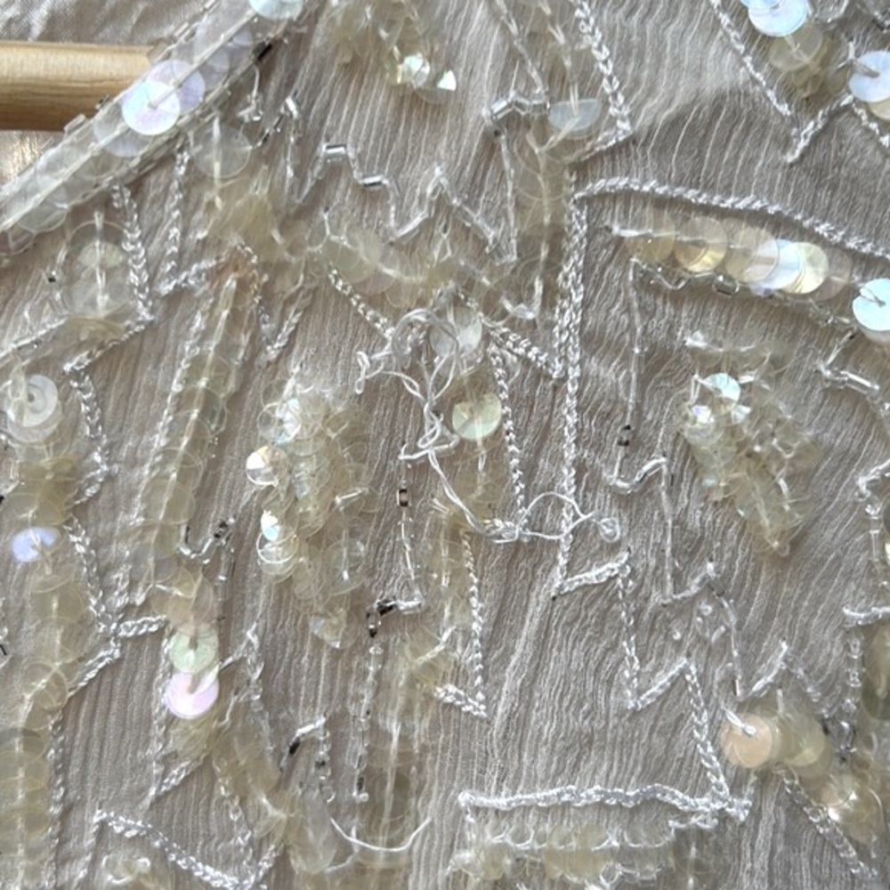 Vintage Scala Sequin Beaded Silk Cream Blouse - image 4
